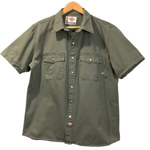 Dickies R12634 Drab Green Snap‎ Heavy Duty Work Shirt Large 100% Cotton, Greaser